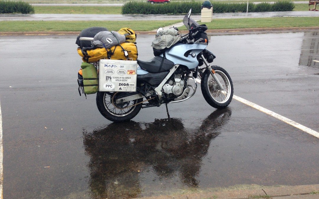 2002 BMW F650GS on I-70 in the rain