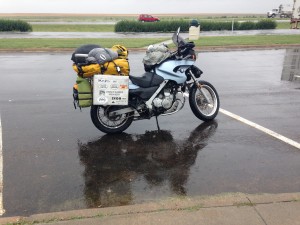 2002 BMW F650GS on I-70 in the rain